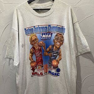Vintage 1996 Big Head Caricature Rodman Grant NBA TShirt